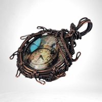 Handcrafted Copper Wire Wrapped Pendant | Clock Collage | Picture Cabochon | Earth Tones | Unique Gift | Vintage Style