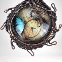 Handcrafted Copper Wire Wrapped Pendant | Clock Collage | Picture Cabochon | Earth Tones | Unique Gift | Vintage Style