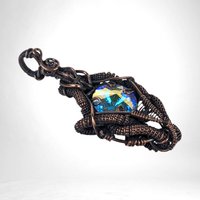 Colorful Crystal Pendant | Copper Wire Wrapped | Rivoli Focal Point | Bohemian Jewelry