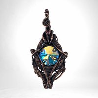 Colorful Crystal Pendant | Copper Wire Wrapped | Rivoli Focal Point | Bohemian Jewelry