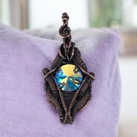 Colorful Crystal Pendant | Copper Wire Wrapped | Rivoli Focal Point | Bohemian Jewelry
