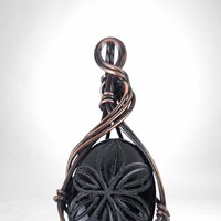 Handcrafted Black Onyx Pendant | Copper Wire Wrapped | Carved Flower Design | 2.25" | Unique Gift