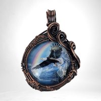Eagle Spirit Pendant - Copper Wire Wrapped Jewelry with Rainbow - Symbol of Hope and Freedom