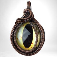 Copper Wire-Wrapped Pendant with Yellow Eye | Unique Artisan Jewelry | Handmade Statement Necklace | Bohemian Style Accessory