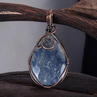 Handmade Copper Wire Wrapped Blue Quartz Pendant | Antiqued Copper Jewelry | Unique Gift for Crystal Lovers | Boho Chic Necklace Pendant