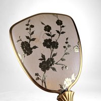 Vintage Vanity Brush and Mirror Set, Pink with Gold Flowers
