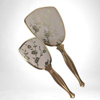 Vintage Vanity Brush and Mirror Set, Pink with Gold Flowers