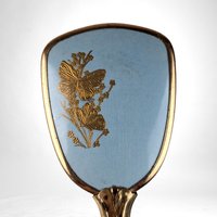 Vintage Hair Brush, Blue with Gold Flowers and Butterflies