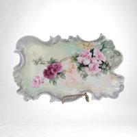 Vintage Porcelain Tray | Hand-Painted Floral Design | Vanity or Dresser