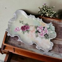 Vintage Porcelain Tray | Hand-Painted Floral Design | Vanity or Dresser