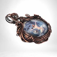 Copper Wire Wrapped Pendant Featuring Female and Wolves | Unique Artisan Jewelry | Nature-Inspired Statement Necklace | Bohemian Style