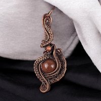 Handmade Copper Wire Wrapped Pendant with Red Goldstone | Artisan Jewelry | Boho Pendant | Gift for Her