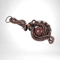 Handmade Copper Wire Wrapped Pendant with Red Goldstone | Artisan Jewelry | Boho Pendant | Gift for Her