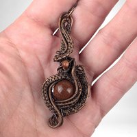 Handmade Copper Wire Wrapped Pendant with Red Goldstone | Artisan Jewelry | Boho Pendant | Gift for Her