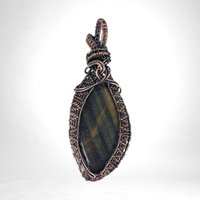 Copper Wire-Wrapped Tiger's Eye Pendant - Handmade Jewelry, Unique Natural Stone Necklace, Bohemian Style Accessory