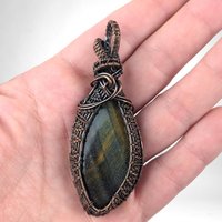 Copper Wire-Wrapped Tiger's Eye Pendant - Handmade Jewelry, Unique Natural Stone Necklace, Bohemian Style Accessory