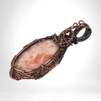 Copper Wire Wrapped Sunstone Pendant | Unique Artisan Jewelry | Handmade Natural Stone Necklace | Bohemian Style Gift for Her