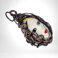 Mardi Gras Necklace | Copper Wire Wrapped Pendant | Female Face | Bohemian Jewelry | Oxidized Copper | Gift for Her