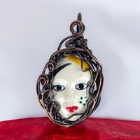 Mardi Gras Necklace | Copper Wire Wrapped Pendant | Female Face | Bohemian Jewelry | Oxidized Copper | Gift for Her