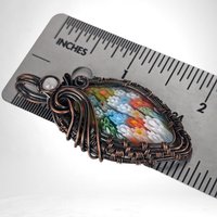 Handmade Copper Wire Wrapped Millefiori Pendant with Rose Quartz Accent – Unique Artisan Jewelry Gift