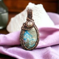 Copper Wire Wrapped Natural Stone Necklace | Handmade Artisan Jewelry | Unique Bohemian Style Pendant | Gift for Her