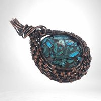 Handcrafted Copper Wire Wrapped Azurite/Malachite Pendant | 2" Unique Rustic Jewelry | Oxidized Copper Wire | Natural Stone Gift