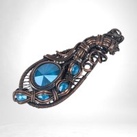 Copper Wire Wrapped Blue Rivoli Pendant | Handmade Crystal Jewelry | 2" Height | Unique Gift | No Chain