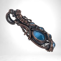 Copper Wire Wrapped Blue Rivoli Pendant | Handmade Crystal Jewelry | 2" Height | Unique Gift | No Chain