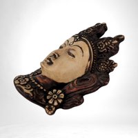 Vintage Green Tara Mask Wall Decor | Ceramic | Tibetan Buddhist Art | Spiritual Decor | 6.5"