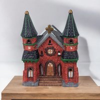 Vintage Heartland Valley Porcelain Lighted Village Buildings - Church, Grocery, Fabric Shop, House
