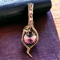 Handmade Copper Wire Wrapped Rivoli Crystal Pendant with Flat Back Gems, Antiqued Finish, Gift for Her, Statement Necklace
