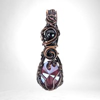 Handmade Copper Wire Wrapped Pendant with Purple Crystal and Black Bead, Artisan Pendant, Gothic Jewelry, Statement Pendant, Gift for Her
