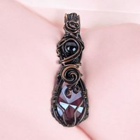Handmade Copper Wire Wrapped Pendant with Purple Crystal and Black Bead, Artisan Pendant, Gothic Jewelry, Statement Pendant, Gift for Her