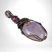 Handmade Copper Wire Wrapped Amethyst Pendant, Amethyst and Garnet Jewelry, Artisan Pendant, Statement Necklace, Gift for Her