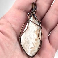 Copper Wire Wrapped Scolecite Pendant | Unique Artisan Jewelry | Handmade Natural Stone Necklace | Bohemian Style Gift for Her