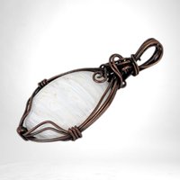 Handmade Copper Wire Wrapped Scolecite Pendant - White Crystal, Antiqued Finish