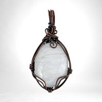 Handmade Copper Wire Wrapped Scolecite Pendant - White Crystal, Antiqued Finish