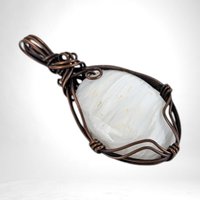 Handmade Copper Wire Wrapped Scolecite Pendant - White Crystal, Antiqued Finish