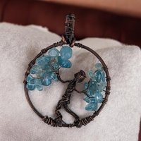 Copper Wire Figure and Tree with Glass Chips Pendant | Handcrafted Wire-Wrapped Jewelry | Unique Artistic Necklace Charm