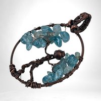 Copper Wire Figure and Tree with Glass Chips Pendant | Handcrafted Wire-Wrapped Jewelry | Unique Artistic Necklace Charm