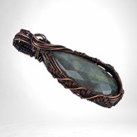 Handmade Copper Wire Wrapped Labradorite Pendant | Checker Cut Gemstone | Unique Gift for Her | Oxidized Copper