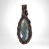 Handmade Copper Wire Wrapped Labradorite Pendant | Checker Cut Gemstone | Unique Gift for Her | Oxidized Copper