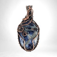 Handmade Copper Wire Wrapped Sodalite Pendant | Unique Gift for Her | Boho Jewelry | Oxidized Copper
