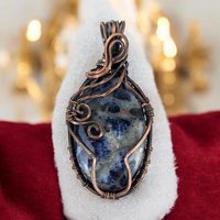 Handmade Copper Wire Wrapped Sodalite Pendant | Unique Gift for Her | Boho Jewelry | Oxidized Copper