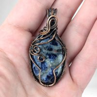 Handmade Copper Wire Wrapped Sodalite Pendant | Unique Gift for Her | Boho Jewelry | Oxidized Copper