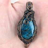Handmade Copper Wire Wrapped Apatite Pendant | Unique Artisan Jewelry | Gift for Nature Lover
