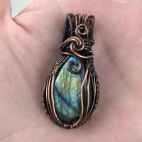 Handmade Copper Wire Wrapped Labradorite Pendant | Mystical Artisan Jewelry | Gift for Spiritual Seeker