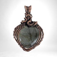 Handmade Copper Wire Wrapped Labradorite Heart Pendant | Unique Artisan Jewelry | Romantic Gift