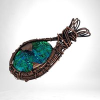 Handmade Copper Wire-Wrapped Imitation Opal Pendant | Unique Artisan Jewelry