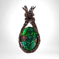 Handmade Copper Wire-Wrapped Imitation Opal Pendant | Unique Artisan Jewelry